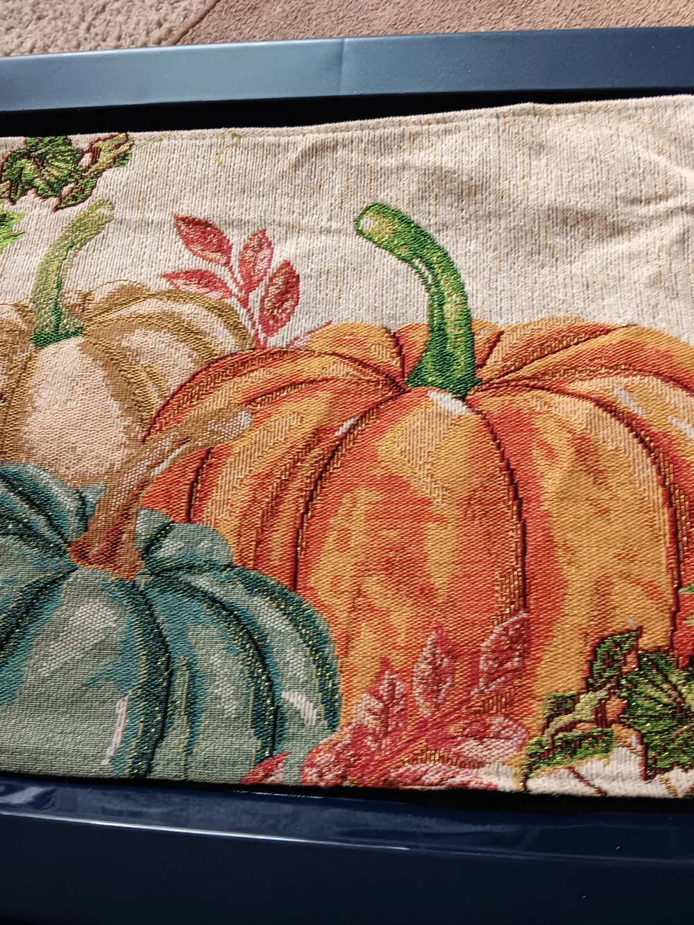 Autumn Pumpkin Tapestry Pair Of Placemats Orange & Teal Pumpkins